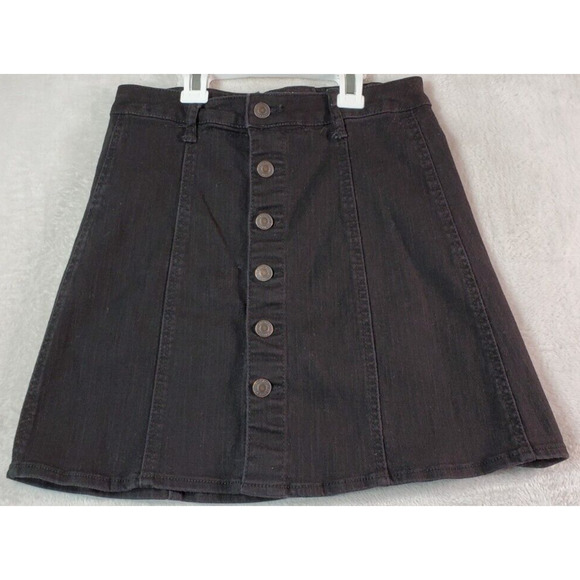 Mossimo A Line‎ Skirt Womens Size 2 Black Denim Cotton Pockets Button Front - Picture 1 of 7